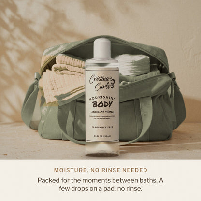 Micellar water and pads packed in a diaper bag