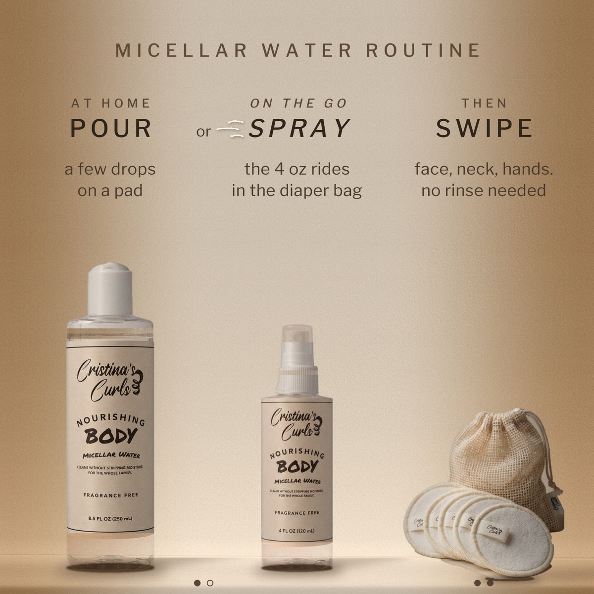 Micellar water routine: pour at home or spray on the go, then swipe