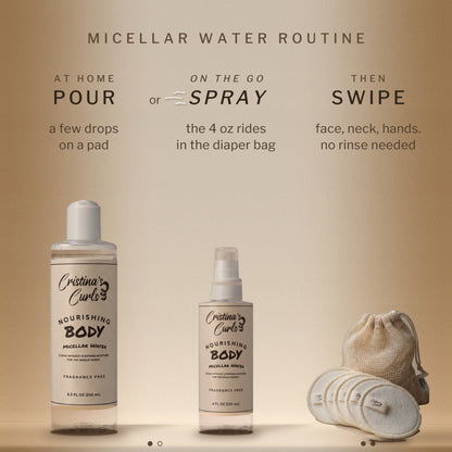 Micellar water routine: pour at home or spray on the go, then swipe