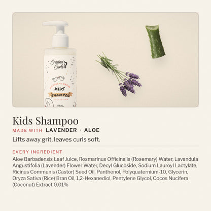 Nourish + Grow Kids Shampoo with lavender and aloe, and its full ingredient list