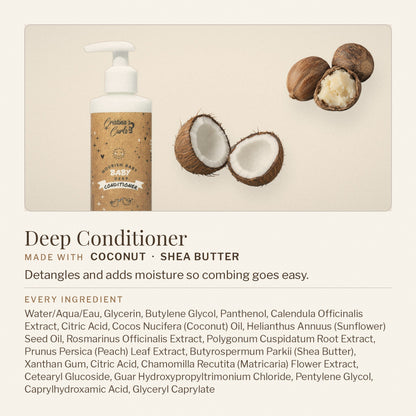 Nourishing Baby Deep Conditioner with coconut and shea butter, and its full ingredient list