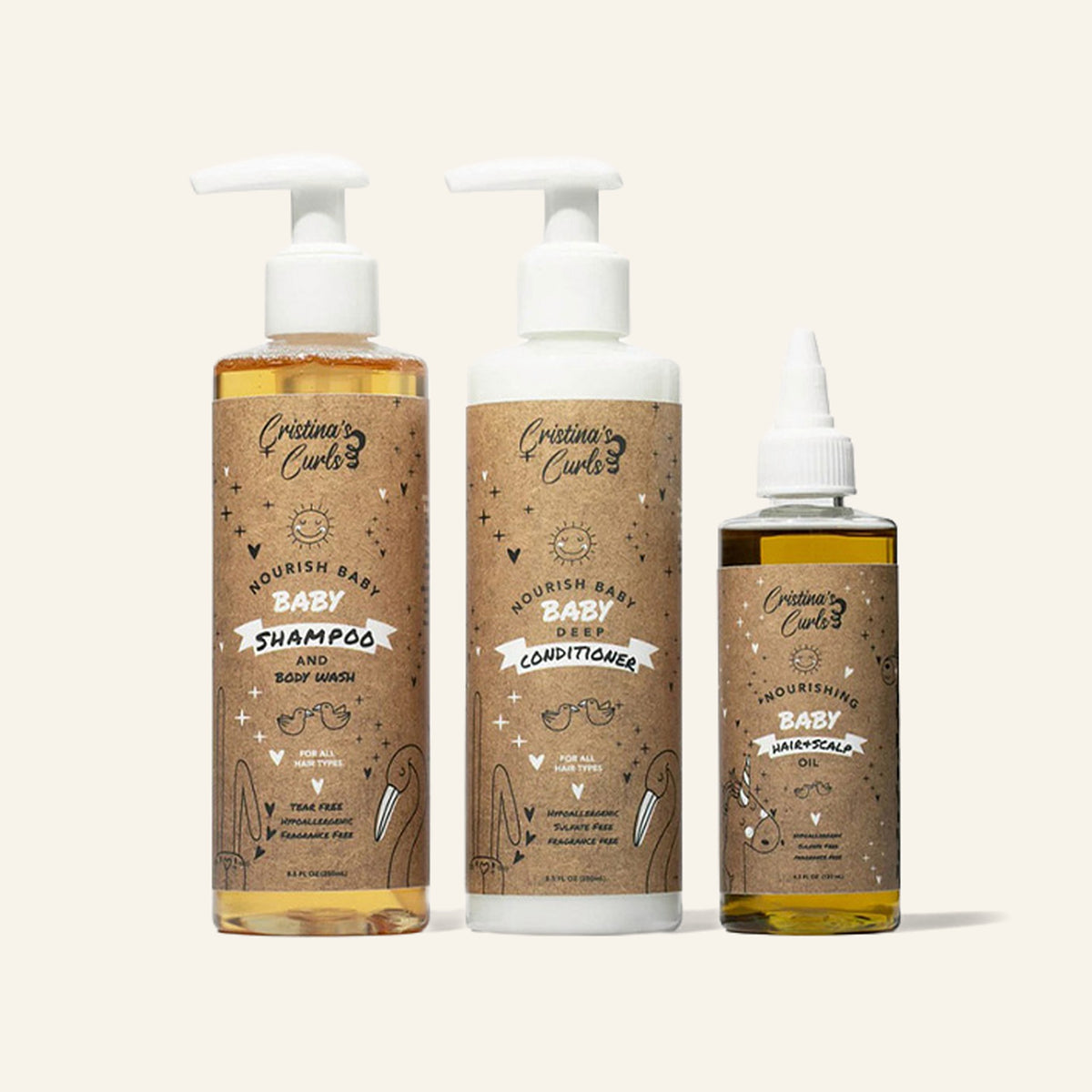 Nourishing Baby Hair Care Starter Set on a cream background