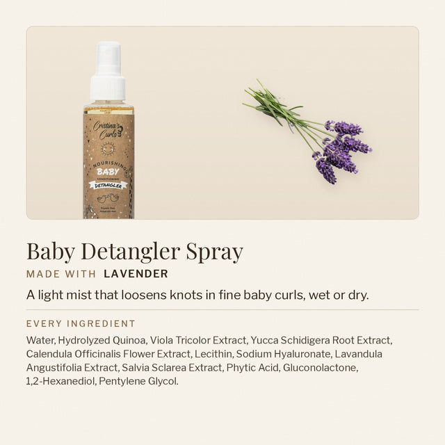 Nourishing Baby Detangler Spray with lavender, and its full ingredient list