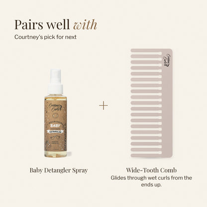 Nourishing Baby Detangler Spray beside Detangling Wide Tooth Comb, a pairing for the routine