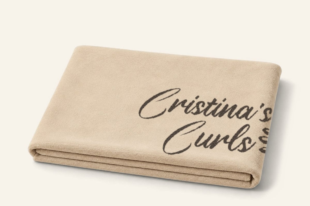 Step 4, pat dry: the folded Cristina's Curls Microfiber Towel