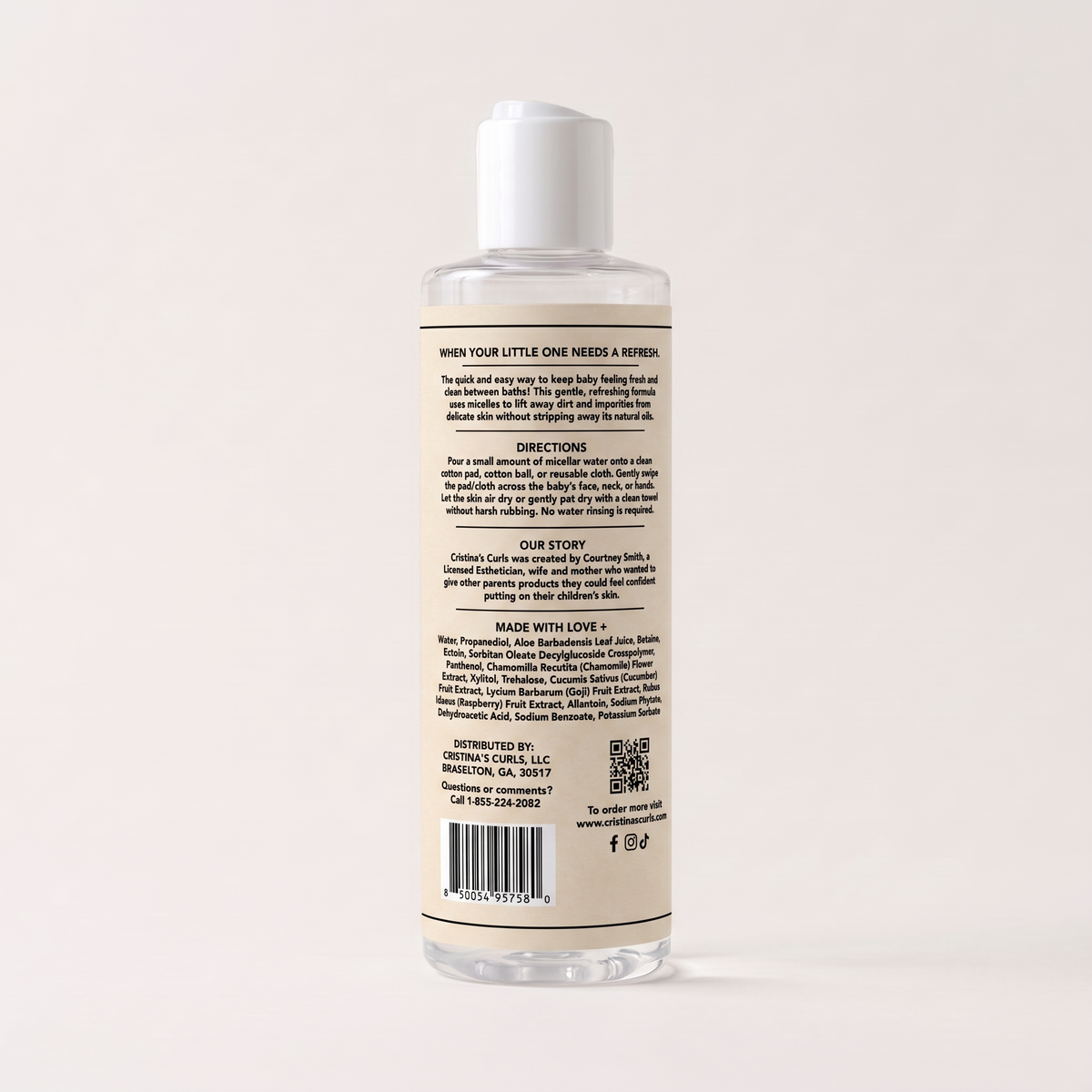 Back label of Nourishing Body Micellar Water with directions and full ingredient list